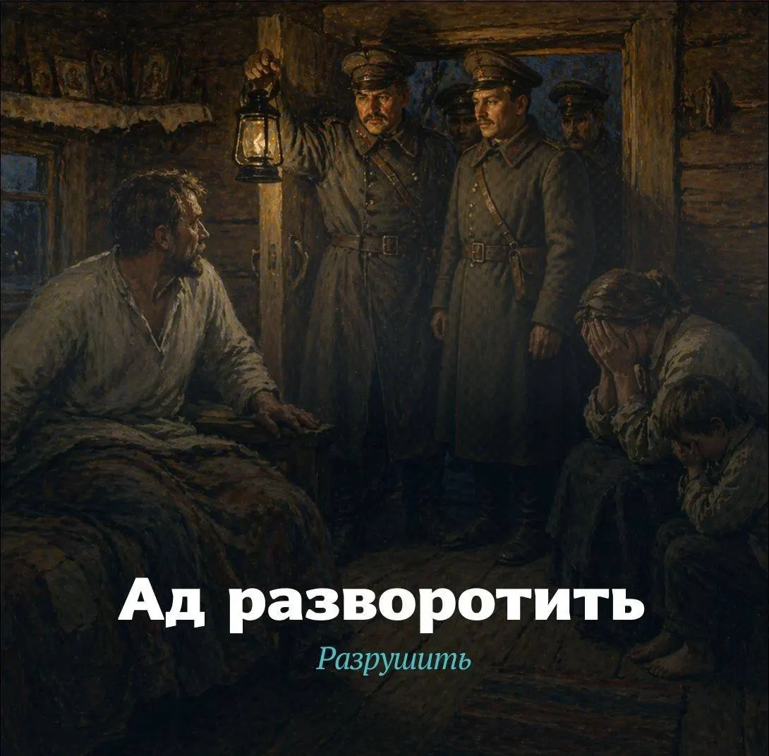 Отрывок из устного рассказа, записанного в «Словаре говоров старожилов Байкальской Сибири»: семейная память о ночных арестах, мобилизациях братьев и утрате, оставившей род почти без мужчин.
