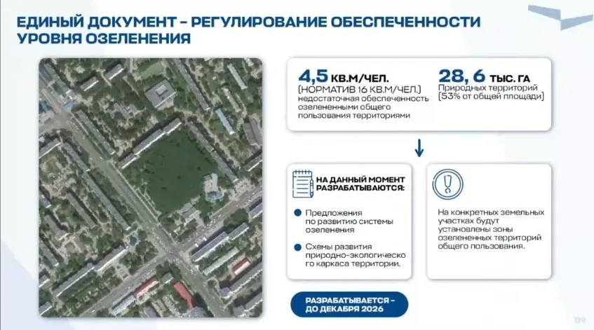 На одного жителя Самары приходится 4,5 кв. м зелёных зон при нормативе 16 кв. м. Для решения проблемы разработают комплекс мер и природно-экологическую схему, работу планируют завершить к декабрю 2026 года.