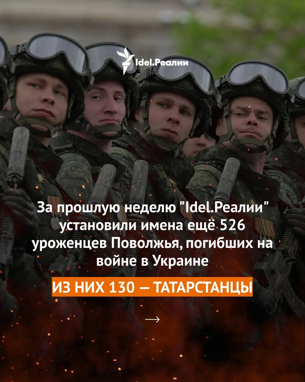 За неделю установлено ещё 526 имён уроженцев Поволжья, погибших на войне в Украине. По состоянию на 18 мая по регионам ПФО (плюс Астраханская область) зафиксировано не менее 55 000 погибших.