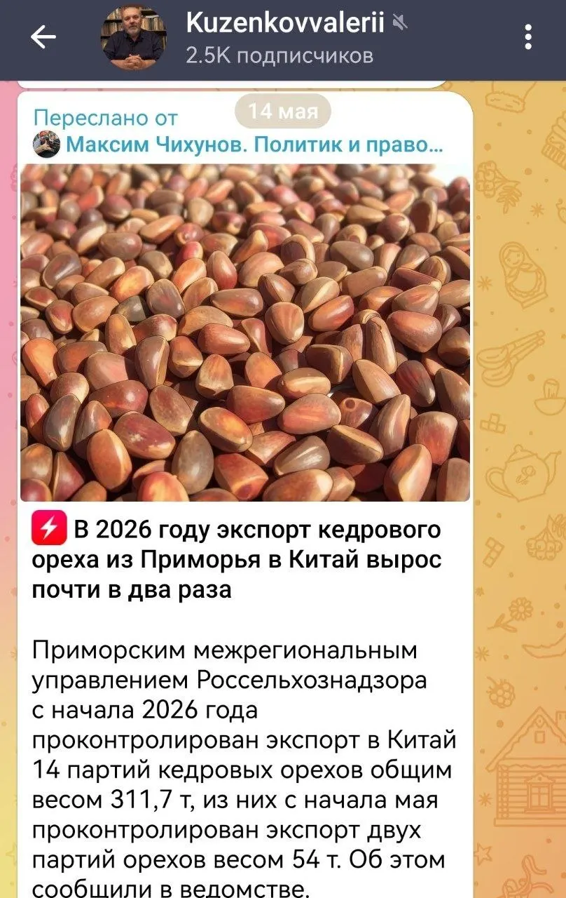 Депутаты и региональные власти обсудили рост поставок кедрового ореха за рубеж. Часть официальных лиц связывала дефицит шишки с появлением тигров у населённых пунктов, тогда как эксперты на федеральном уровне отрицают прямую связь.