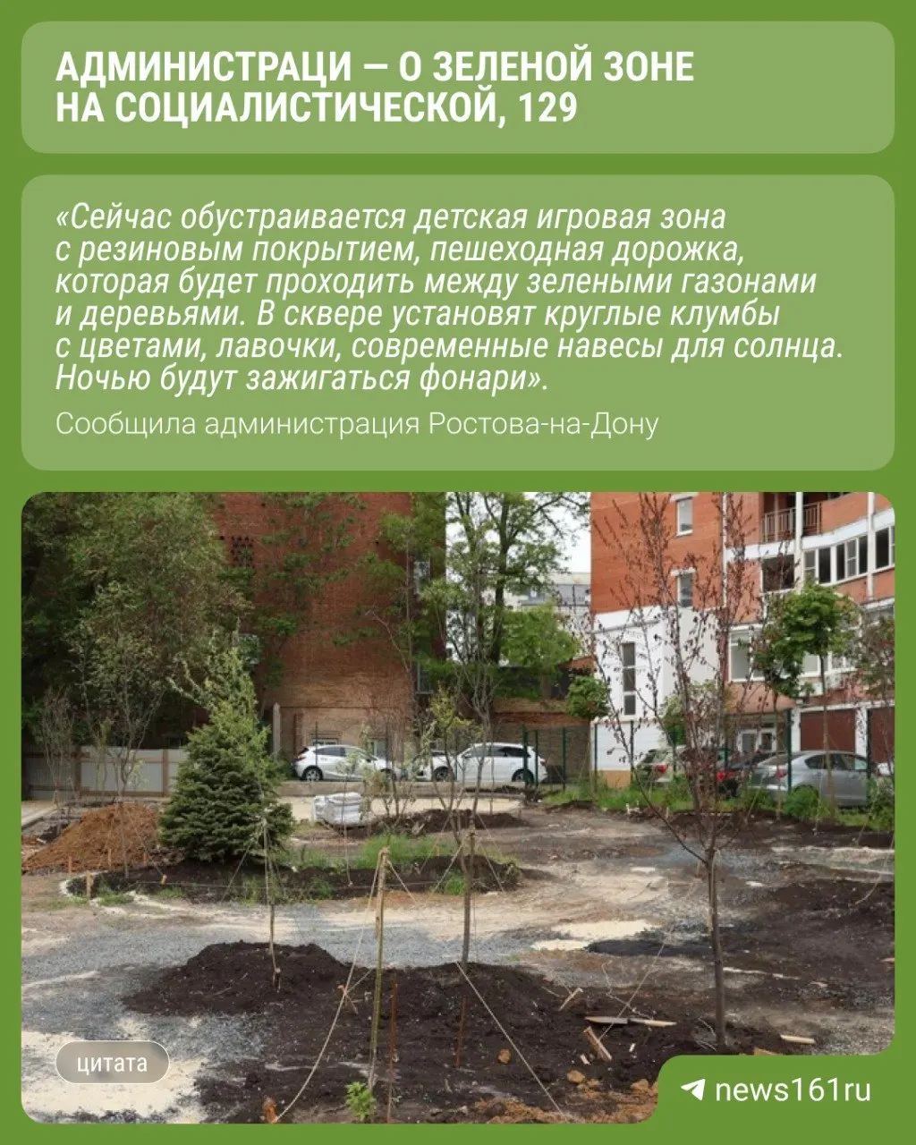 На месте старинного особняка в Ростове создают новый сквер: уже высадили более 30 деревьев, а живой забор из винограда обещают к сентябрю.