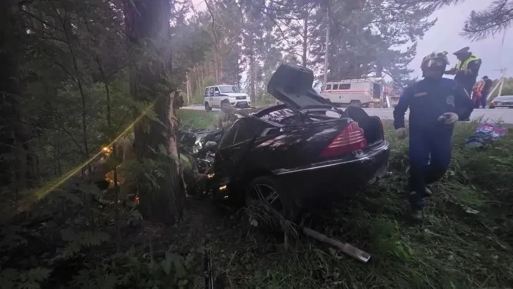 Рано утром Mercedes съехал с дороги и врезался в дерево: 18‑летняя водительница без прав погибла на месте, двое пассажиров получили ранения.