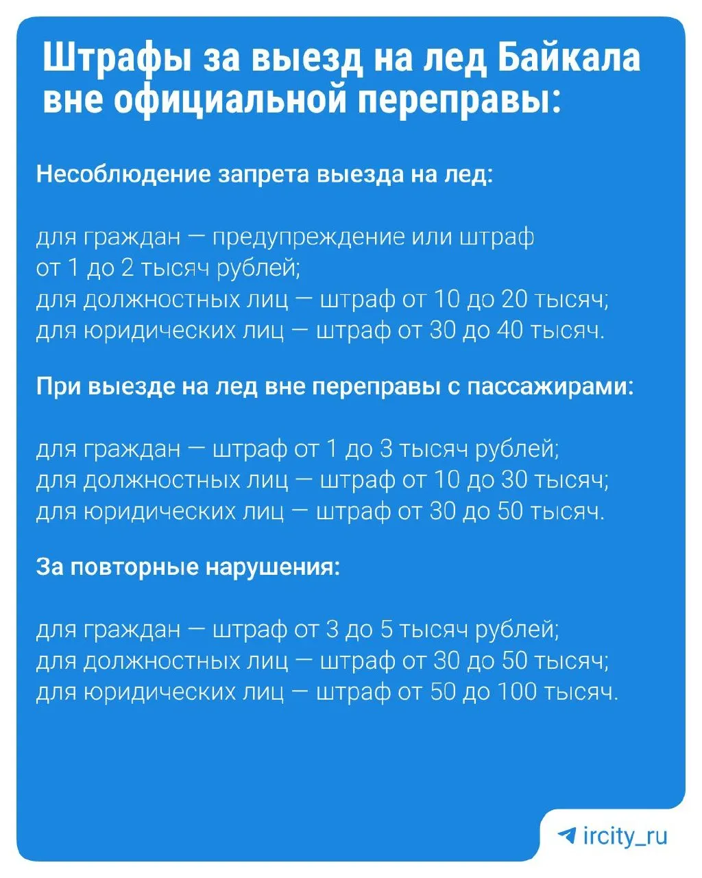 Закон устанавливает административную ответственность за выезд на лед Байкала вне официальных переправ. На лёд разрешат выезжать только ряду служб и организаций, сообщили в регионе; губернатор подчеркнул необходимость новых мер дисциплины.
