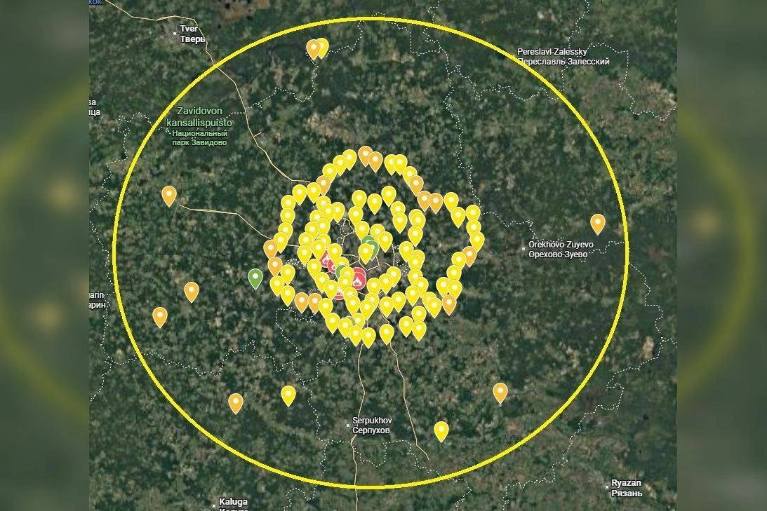 По спутниковым снимкам и данным OSINT обнаружено ещё одно кольцо позиций противовоздушной обороны вокруг Москвы; число систем превысило 100.