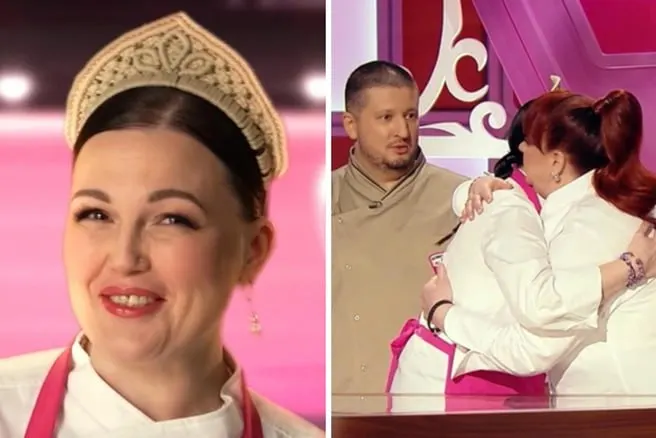 42‑летняя Юлия Стародумова приготовила «Птичье молоко — Малиновый восторг» для шоу «Домохозяйки против кондитеров»: вкус оценили, а текстуру назвали слишком плотной.