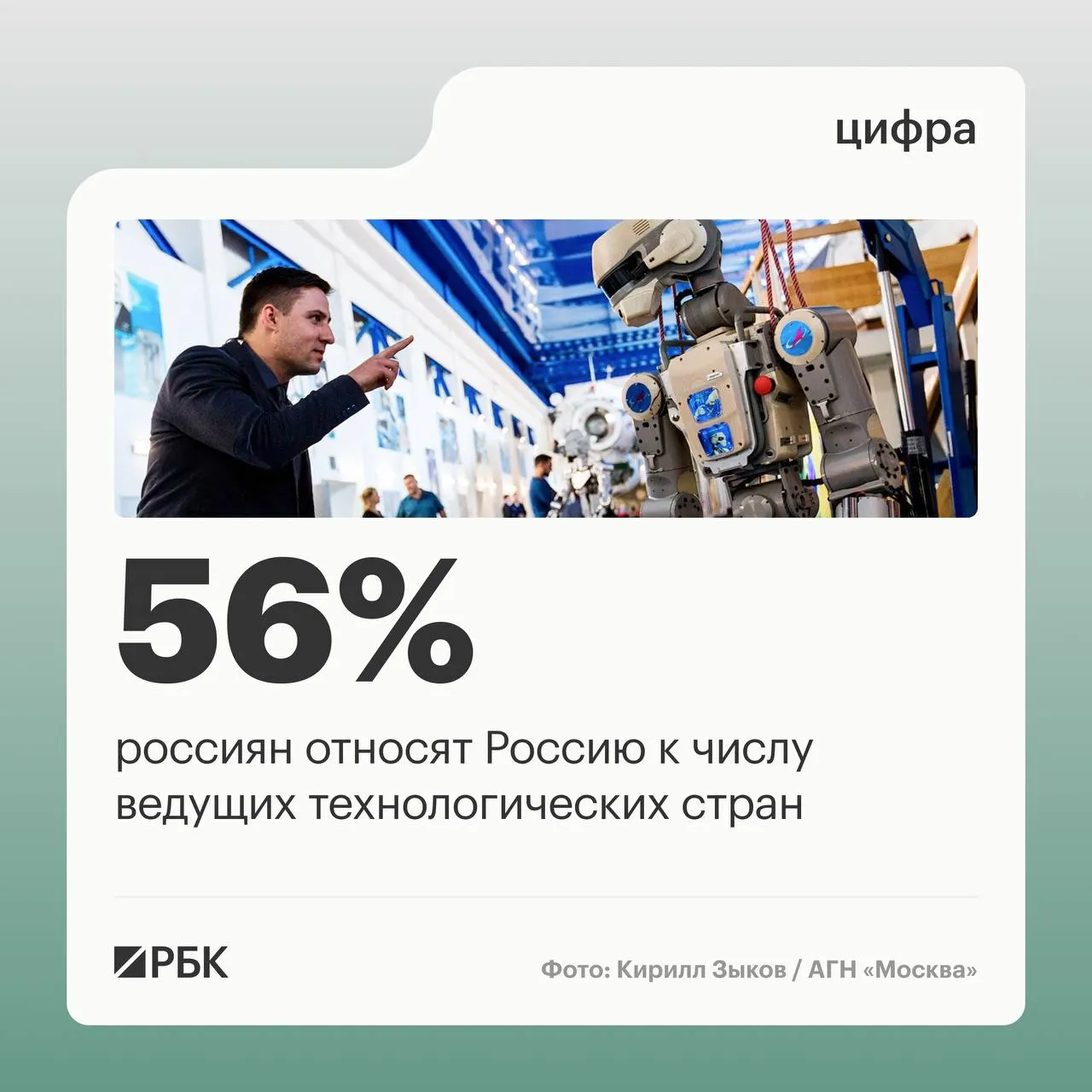 За год доля тех, кто относит Россию к числу ведущих технологических стран, вернулась к уровню 2021 года (56%). При этом 94% опрошенных считают, что государству критически важно быть лидером в сфере технологий, сообщил гендиректор ВЦИОМ Валерий Федоров на ПМЭФ‑2026.