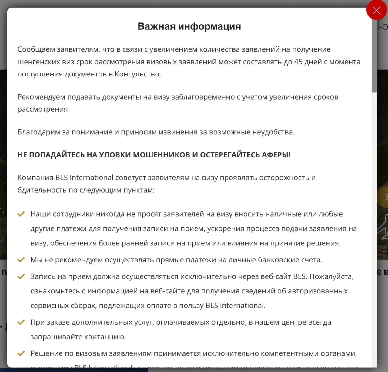 Визовый центр в Москве предупредил, что из‑за роста числа заявлений сроки оформления шенгенских виз могут составлять до 45 дней с момента поступления документов в консульство.
