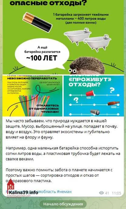 Администрация призвала жителей сортировать отходы и сдавать использованные батарейки, но в самом районе нет специализированных контейнеров — ближайший пункт находится в Гвардейске.