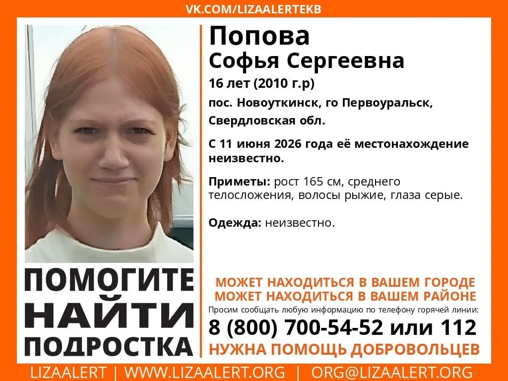 В поселке Новоуткинск пропала 16-летняя Софья Попова: более 50 человек, включая отряды поисковиков и кинологов, проводят поиски. Публикуем приметы и контактные номера для сообщений.