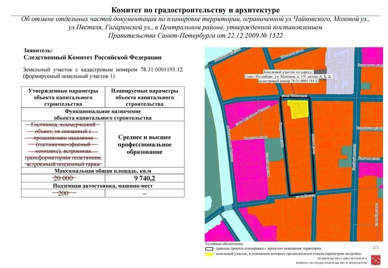 Морской кадетский корпус разместят в исторических особняках Ламздорфа и Нарышкиной на улице Моховая: здания были переданы следственным органам в 2021 году и сейчас находятся в запустении.