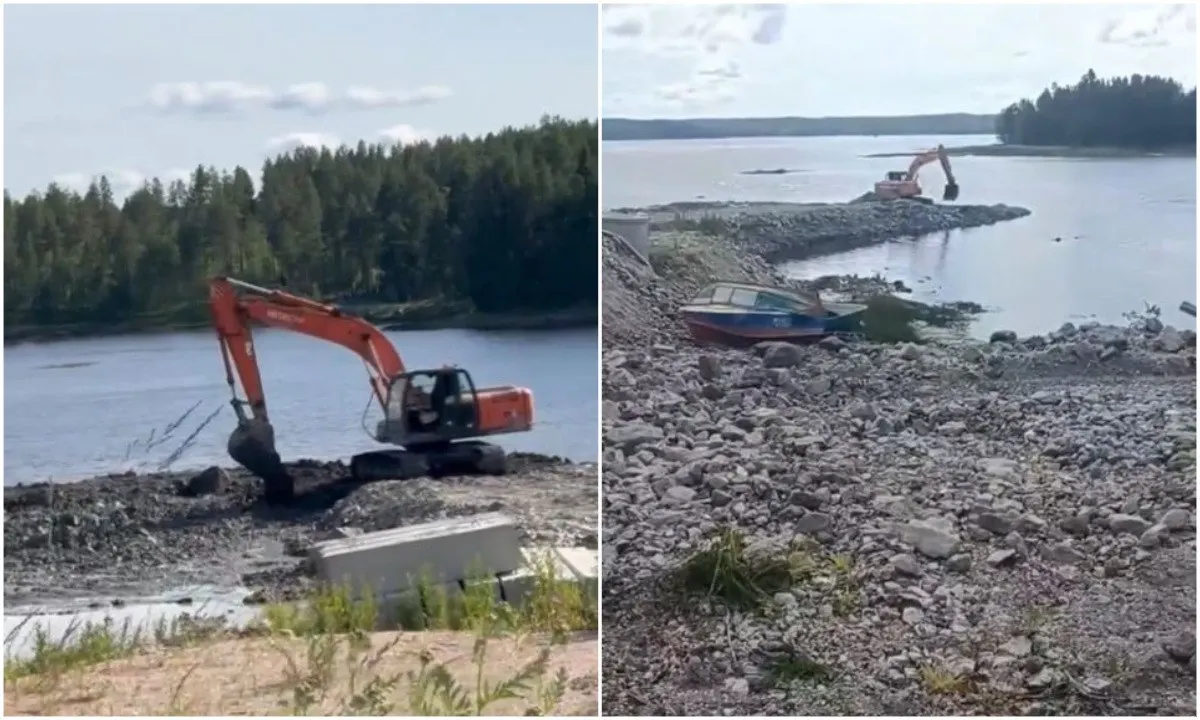В Лоухском районе на берег реки Пулонга завезли гравий и высыпали его в воду; местные жалуются на шум техники и помутнение воды. Депутат направила запрос в прокуратуру.