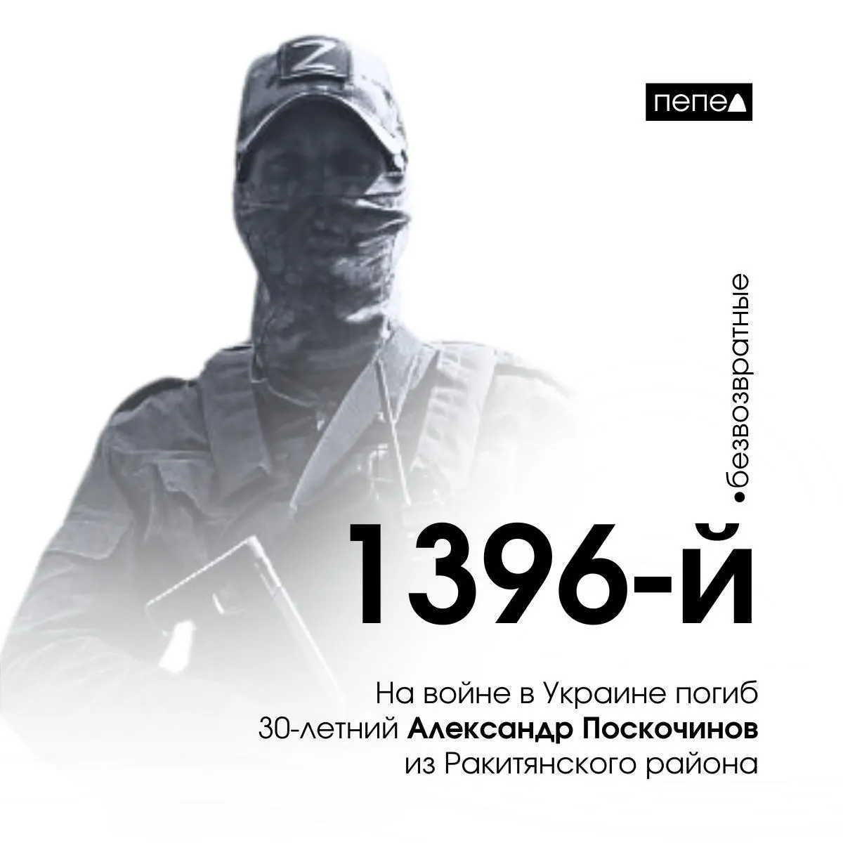 Александр Поскочинов, 30 лет, доброволец из Ракитянского района, погиб 4 февраля 2025 года; он стал 1396‑м погибшим военнослужащим из Белгородской области.