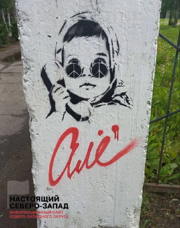 В Северодвинске на стене нарисовали узнаваемый образ шоколадки «Алёнка», но вместо глаз — символы пацифизма. Жители делятся мнениями о работе.