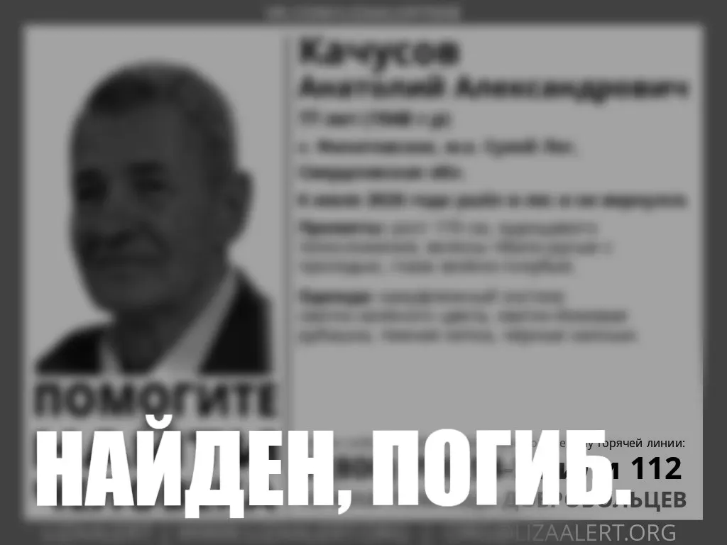 После нескольких дней поисков в лесу под Сухим Логом обнаружили тело 77‑летнего Анатолия Качусова: он ушёл за грибами без телефона и не вернулся.