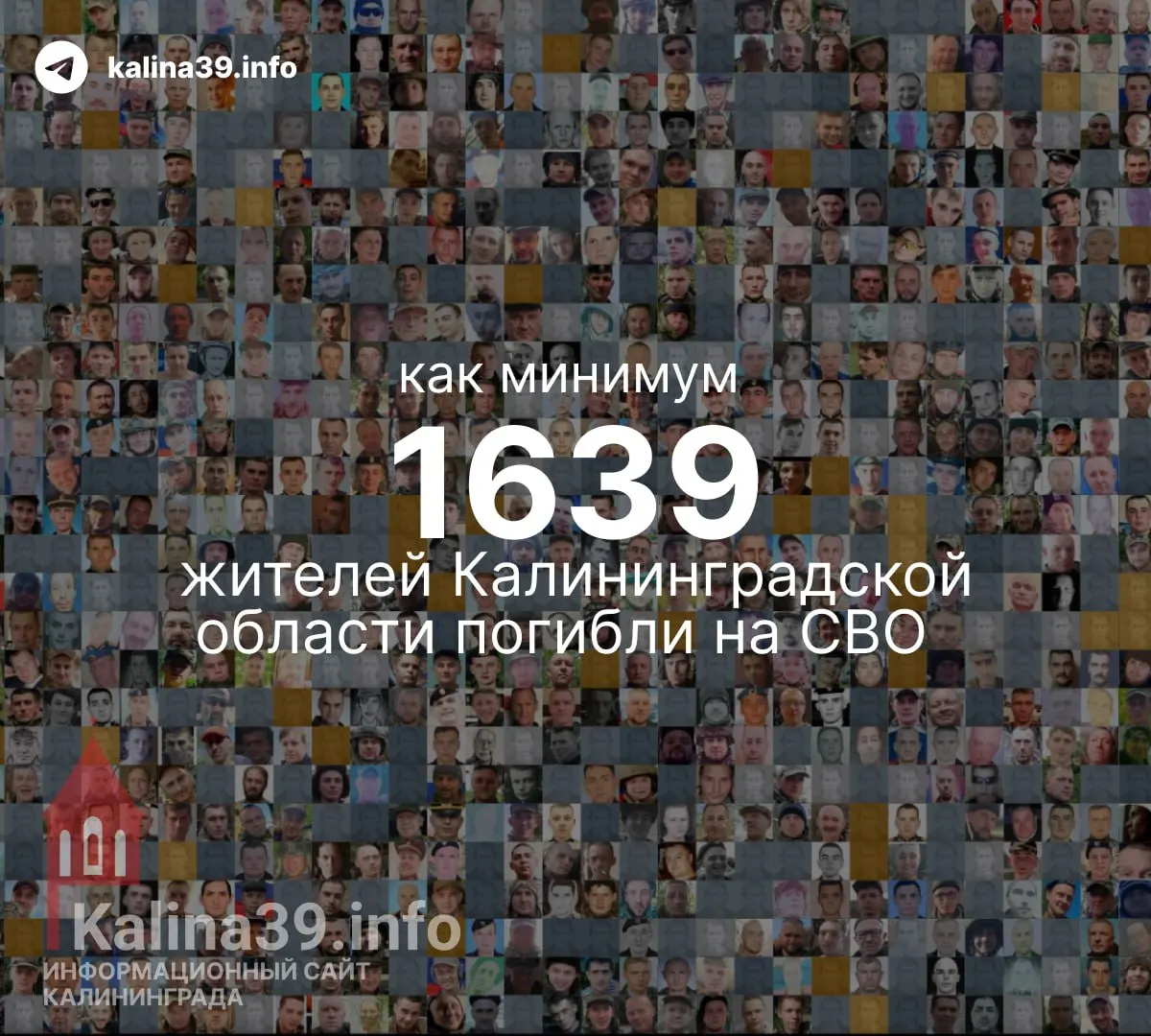 Независимая проверка показала минимум 1639 подтверждённых погибших из Калининградской области с начала СВО. Минобороны и местные власти не публикуют подробной статистики; данные будут обновляться еженедельно.