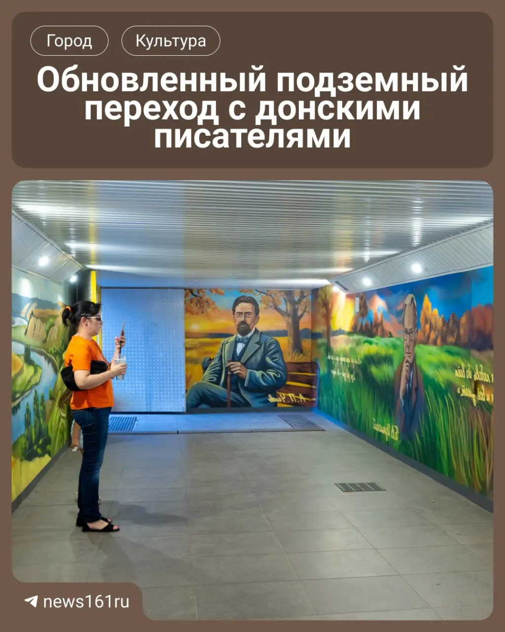 Ростовские художники украсили переход портретами А. П. Чехова, В. А. Закруткина, М. А. Шолохова и других на фоне донских пейзажей.
