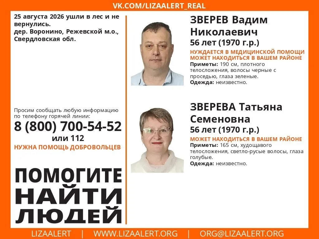 Пара ушла за грибами в лес возле деревни Воронино; продолжаются поиски волонтёрами и полицией.