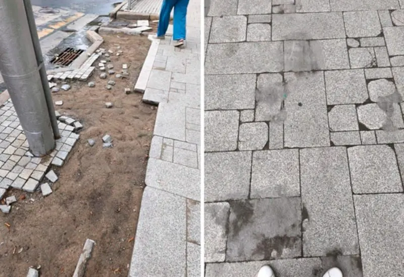 Из-за нехватки бюджета в центре города зацементировали ямы на пешеходной зоне; решение приняли муниципальные службы, контракт на ремонт составил почти полмиллиона рублей.