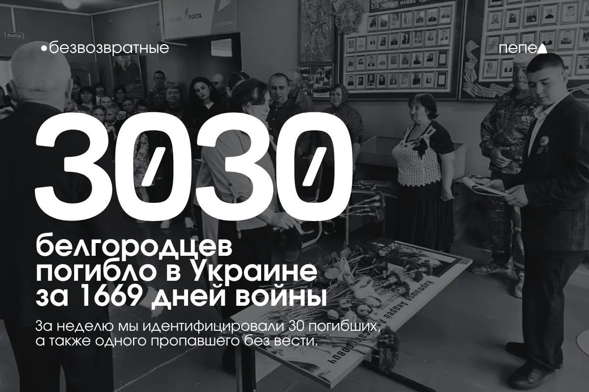 Свежий свод потерь белгородцев за период войны: за неделю добавлено 30 имён погибших.