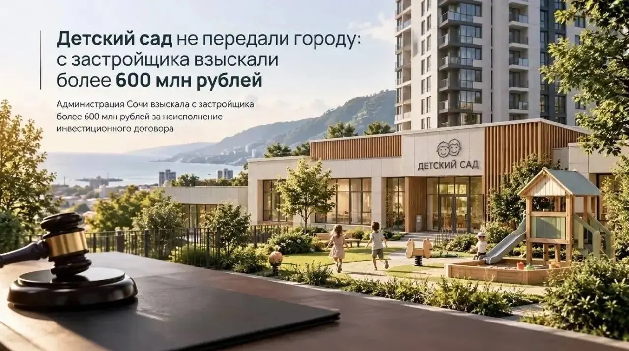 По условиям инвестдоговора застройщик обязан передать муниципалитету часть площади под детское учреждение, однако передача не состоялась; город принял решение взыскать крупную сумму.