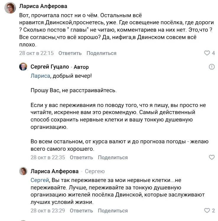 После жалобы на дороги и освещение женщина получила необычный совет от чиновника — сменить тон и кричать в холодильник.