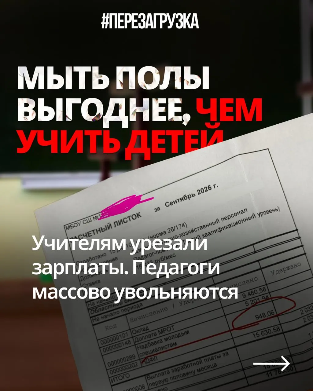 Учителя из разных регионов жалуются на снижение зарплат при неизменной нагрузке, в то время как бюджеты на образование уступают расходам на оборону.