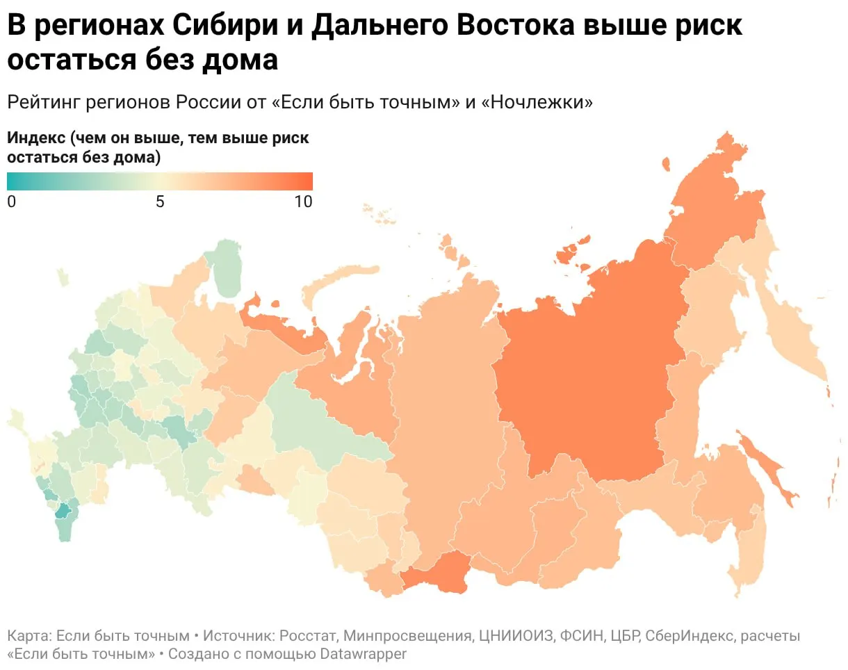 Исследование оценивает риск остаться без дома через косвенные показатели и показывает региональные различия в Петербурге, Москве и других областях.