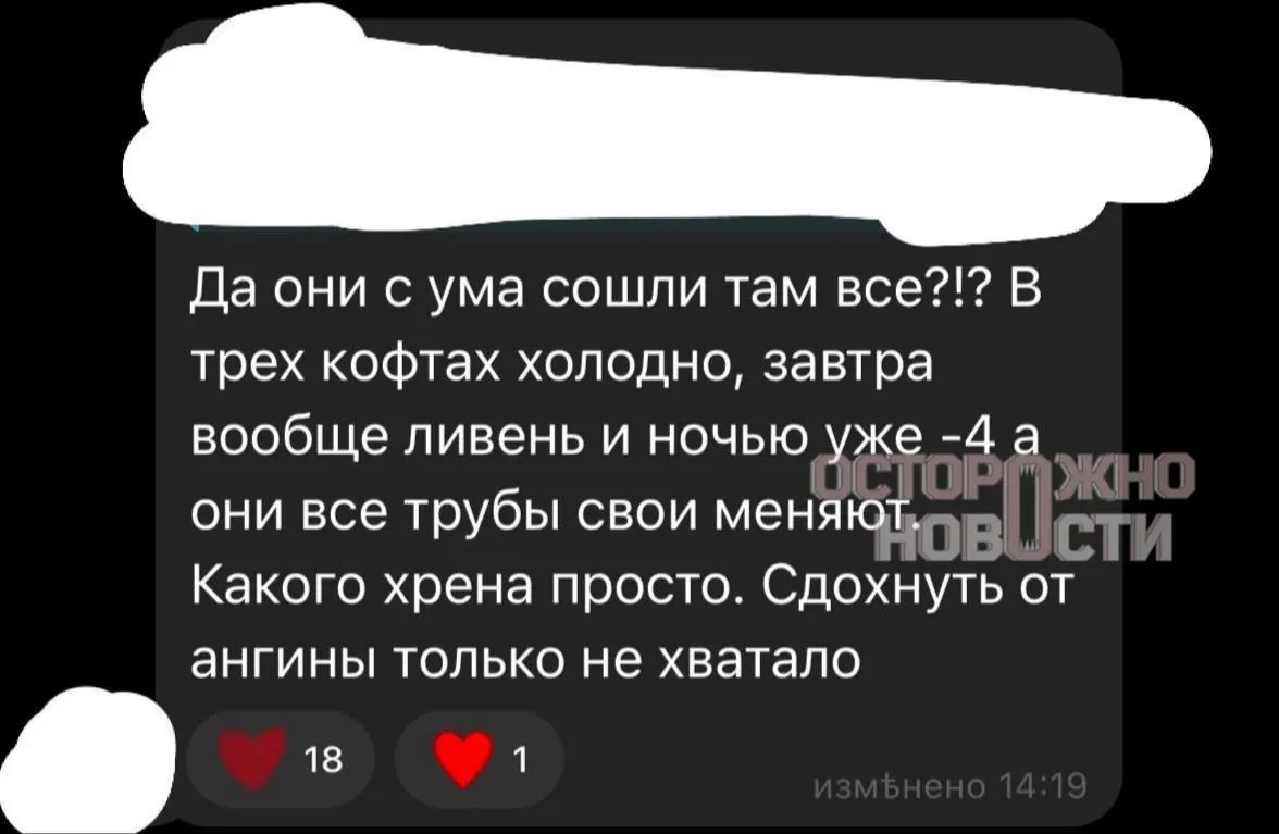 В общежитиях на острове Русском и рядом с ЖК «Малый Аякс» отсутствуют горячая вода и отопление; отопительный сезон уже начался, сроки восстановления неясны.