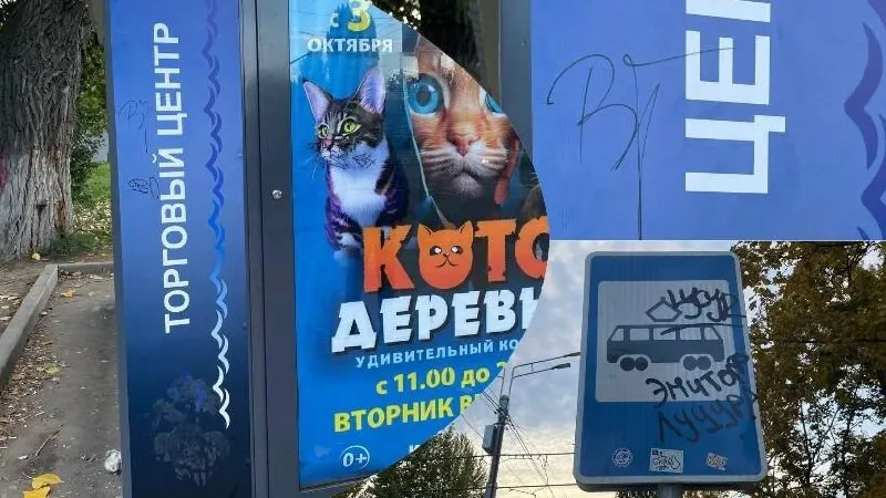 В Ленинском районе города зафиксированы случаи порчи граффити на павильонах и знаке у торгового центра.
