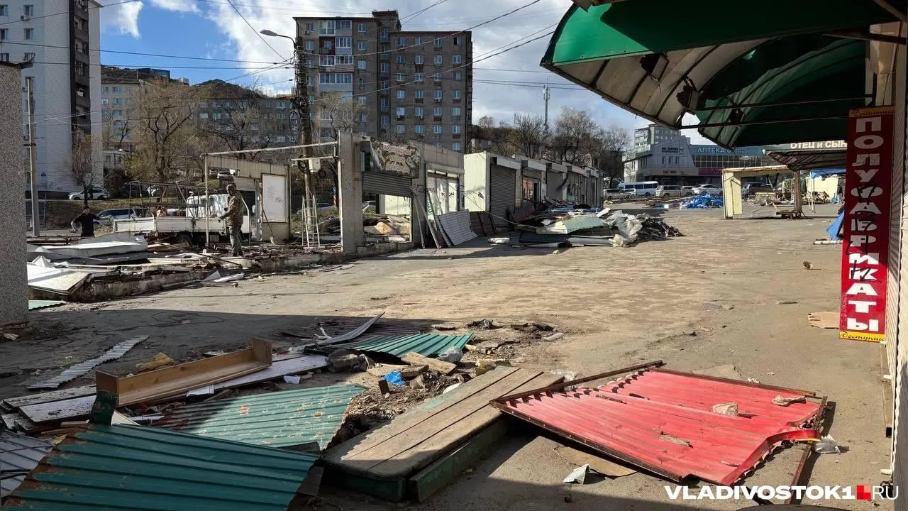 На Баляевском рынке во Владивостоке продолжаются демонтажные работы в рамках проекта комплексного освоения территории вокруг трамвайного кольца. План предусматривает новый жилой комплекс и фермерский крытый рынок.