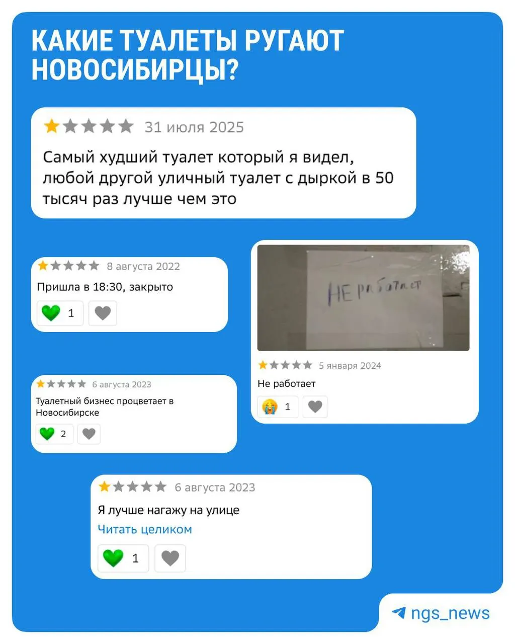 В тройку лидеров вошли: туалет на площади Ленина; туалет в переходе на станции Красный проспект; будки на Михайловской набережной. В городе объявлен архитектурный конкурс, инициатором которого стал застройщик «Брусника».