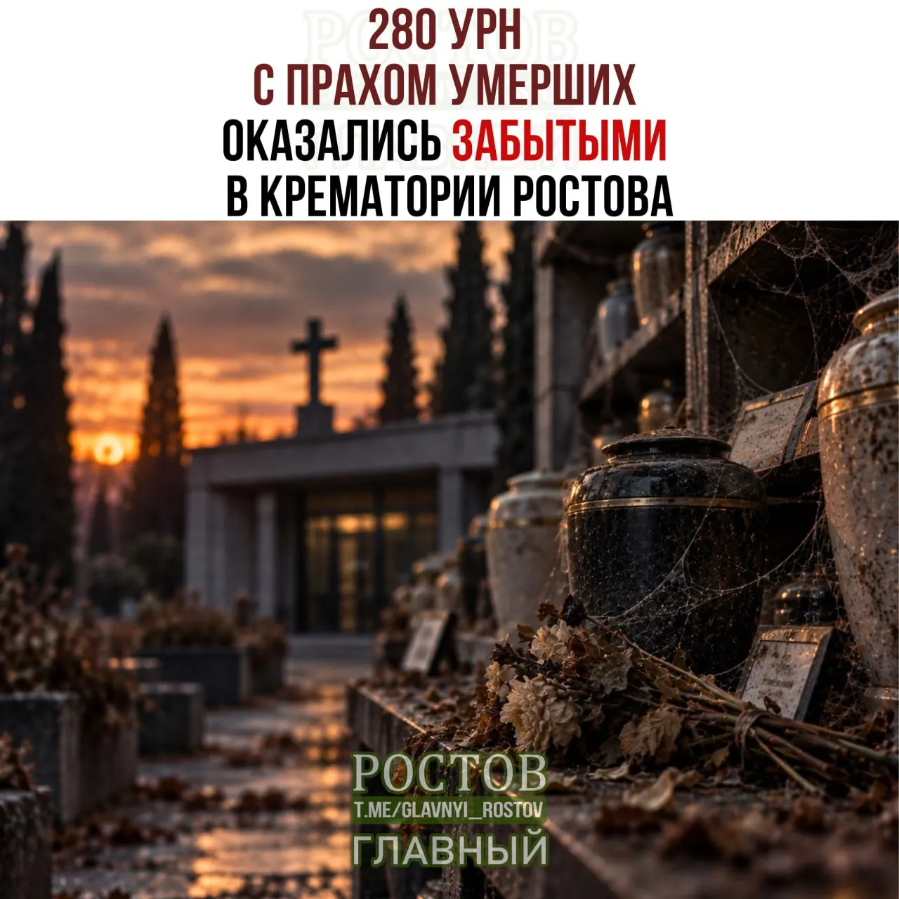 Сообщение о забытых урнах с прахом умерших в крематории Ростова и данные о похоронах за восемь месяцев 2026 года за счёт бюджета.
